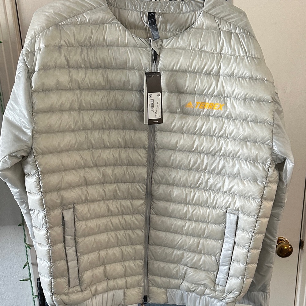 Adidas Terrex Hike Bomber J Men’s Metallic Silver Puffer Jacket Large New w Tags